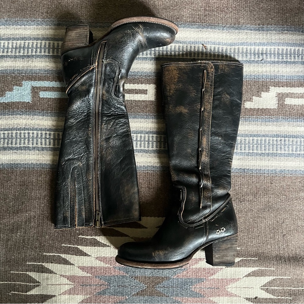 Bed Stu Black Leather Knee-High Boots